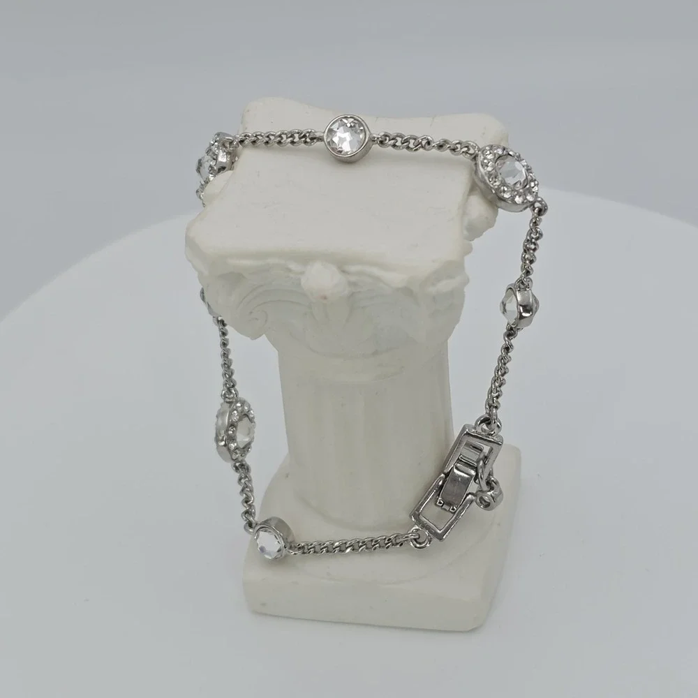New! GIVENCHY‎ Station Bracelet SWAROVSKI Crystals Clear Silver Plate 6.75